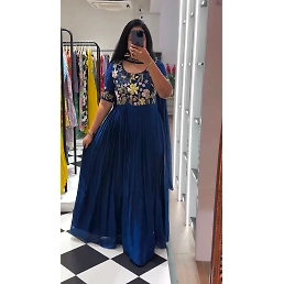 Elegant Faux Georgette Gown with Dupatta - Sequence &amp; Thread Work, Sizes M-XL
