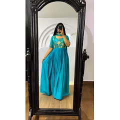 Elegant Faux Georgette Gown with Dupatta - Sequence & Thread Work, Sizes M-XL