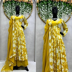 Muslin Suit with Digital Print and Hand Work