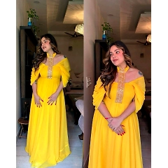 Designer Padded Gown - Georgette Fabric, Thred & Sequnce Work