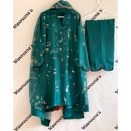 Beautiful Designer Suit on Crep Silk with Digital Print and Sequnce Work, Crep Silk Pent, and Tibby Silk Dupatta with Digital Print