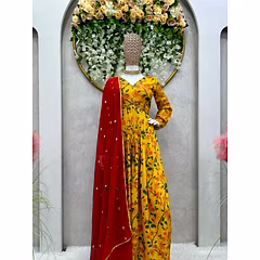Designer Muslin Cotton Suit with Digital Print, Hand Work, and Inner, Crep Pent with Elastic, Faux Georgette Dupatta with Sequnce Work and Fancy Lace