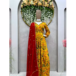 Designer Muslin Cotton Suit with Digital Print, Hand Work, and Inner, Crep Pent with Elastic, Faux Georgette Dupatta with Sequnce Work and Fancy Lace