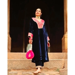 Velvet Suit with Jacquard Lace Work Side Pocket, Velvet Pent, Lace Work, Full Stiched, Elastic (up to 42)