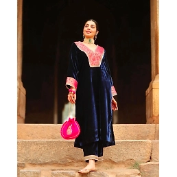 Velvet Suit with Jacquard Lace Work Side Pocket, Velvet Pent, Lace Work, Full Stiched, Elastic (up to 42)