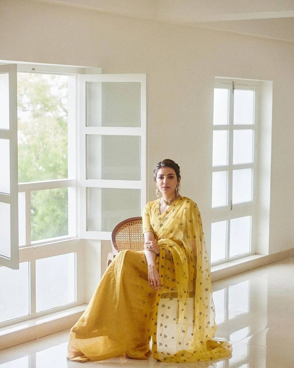 Elegant Chanderi Silk Saree with Thread &amp; Sequence Work and Benglori Silk Blouse-Yellow-2