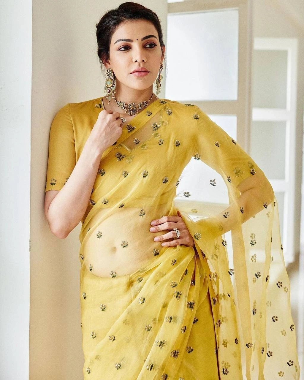 Elegant Chanderi Silk Saree with Thread &amp; Sequence Work and Benglori Silk Blouse-Yellow-3