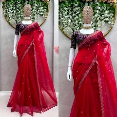 Havy Organza Silk Designer Saree with Thred & Sequnce Work and Mono Benglori Silk Blouse (Un-Stitched)