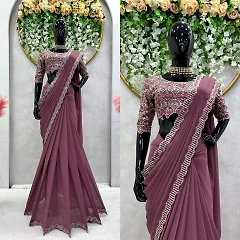 Stunning Designer Faux Georgette Saree with Thread & Sequin Work and Matching Blouse