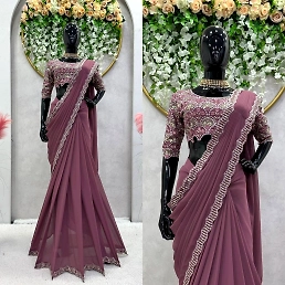 Stunning Designer Faux Georgette Saree with Thread & Sequin Work and Matching Blouse