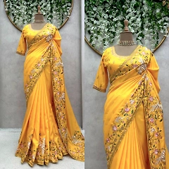 Beautiful Designer Silk Saree with Thread & Sequence Work and Unstitched Blouse