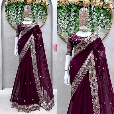 YNF Designer Heavy Tibby Silk Saree with Thread & Sequin Work and Faux Tibby Silk Blouse