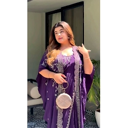 YNF Designer Ready-to-Wear Saree with Thread & Sequin Work, Jimmy Choo Fabric, and Matching Shrug and Blouse