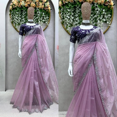 YNF Jimmy Choo Designer Saree with Thread & Sequin Work and Benglori Silk Blouse