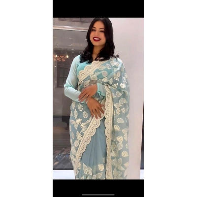 YNF Faux Georgette Designer Saree with Thread & Sequin Work and Blouse Set