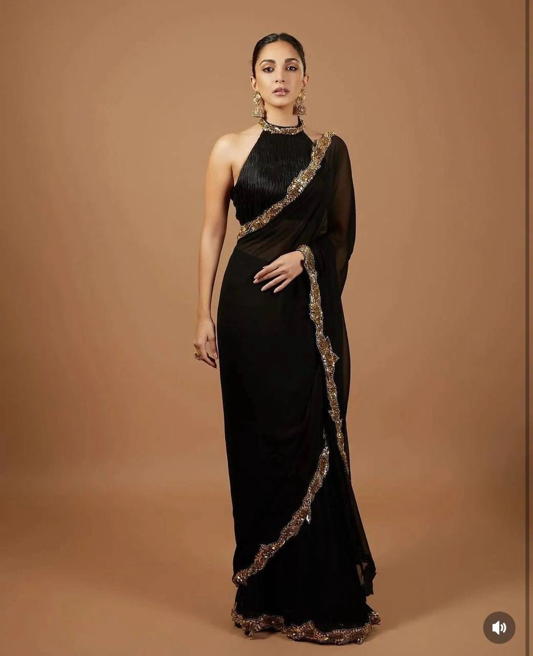 Beautiful Georgette Saree with Thread &amp; Sequence Work and Georgette Blouse with Lace Work-RKD448-Black