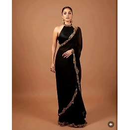 YNF Beautiful Georgette Saree with Thread & Sequence Work and Georgette Blouse with Lace Work