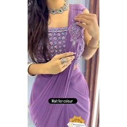 YNF Designer Georgette Saree with Ruffle and Patch Work Blouse