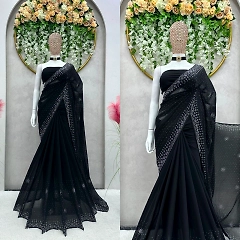 Faux Georgette Saree with Hot Fix Work and Faux Georgette Blouse