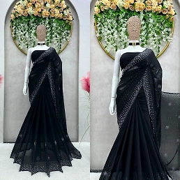 Faux Georgette Saree with Hot Fix Work and Faux Georgette Blouse