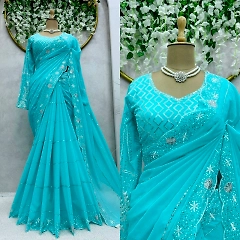 Elegant Georgette Saree with Thread and Sequin Embellishments and Matching Unstitched Blouse