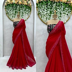 Beautiful Designer Saree on Faux Georgette with Thread & Sequin Work and Blouse on Benglori Satin Fabric with Thread & Sequin Work
