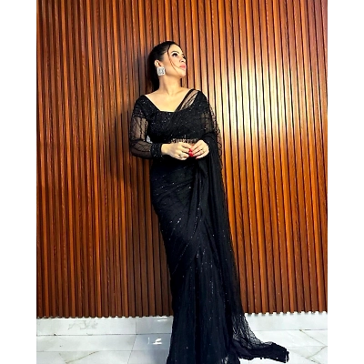 YNF Designer Net Saree with Sequence Work & Fancy Lace, Heavy Net Blouse