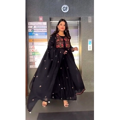 Foux Gorgette Sequin Stitched Outfit with Dupatta - 1kg+