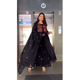 Foux Gorgette Sequin Stitched Outfit with Dupatta - 1kg+