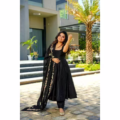 Chinon Silk Top with Thread and Sequin Work, Full Stitched Pants, Tabby Organza Dupatta - 1kg, 2.2m