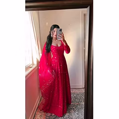 Foux Gorgette Top with Sequin Thread Work and Soft Net Dupata - 1kg, 2.2m