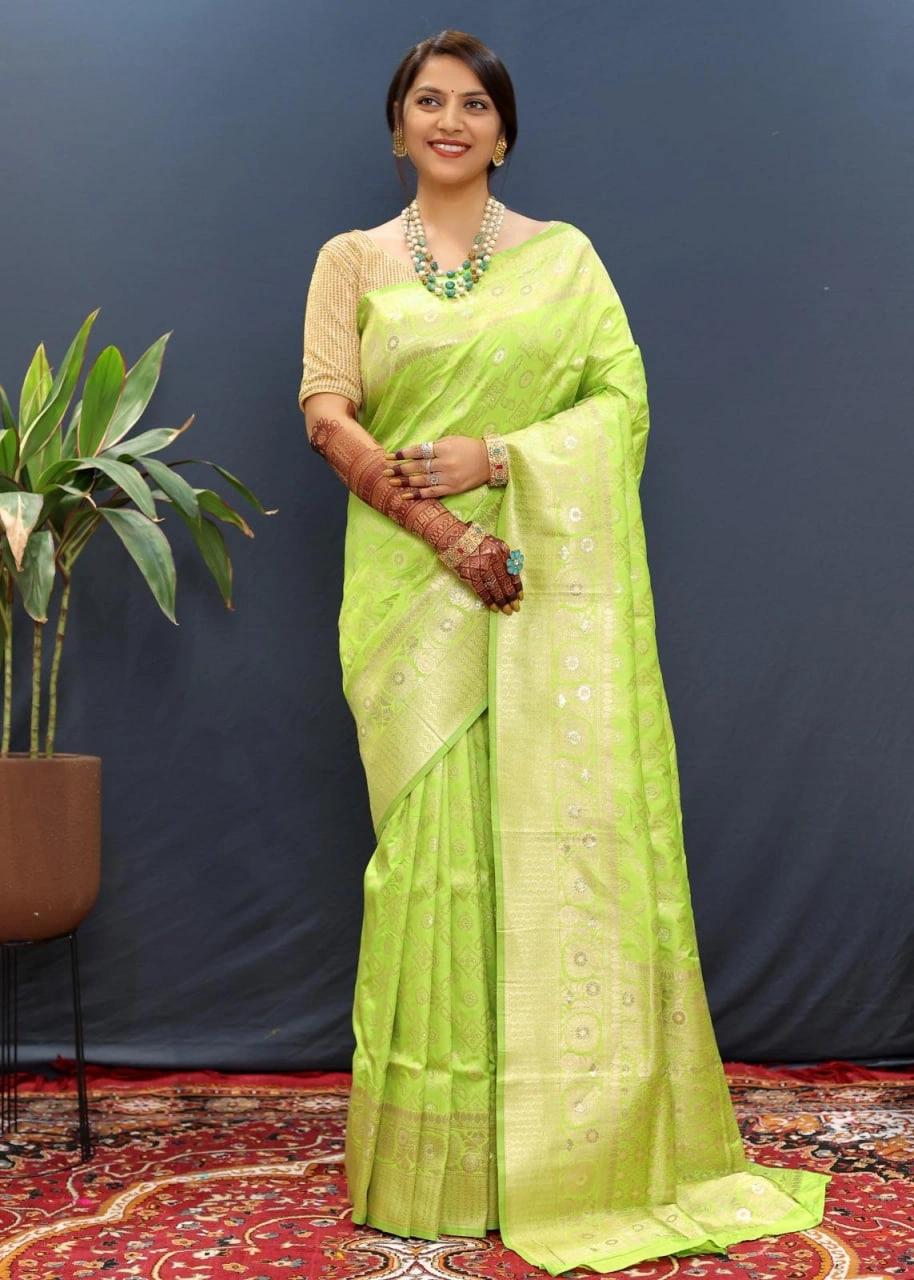 Pure Silk Saree with Gold Jari Weaving Blouse Included-PCFpoli-Pista