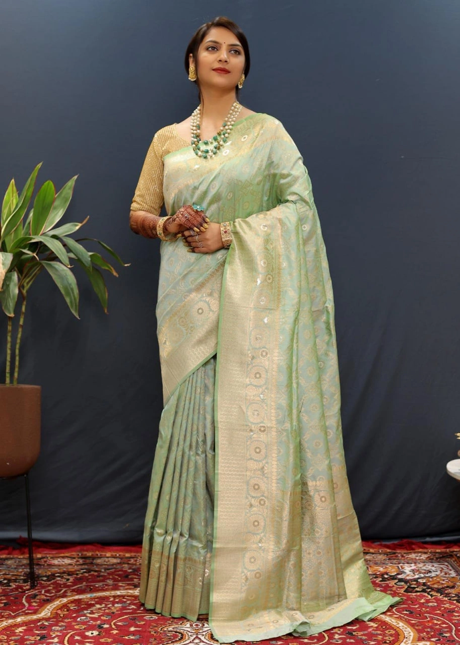 Pure Silk Saree with Gold Jari Weaving Blouse Included-PCFpoli-Rama