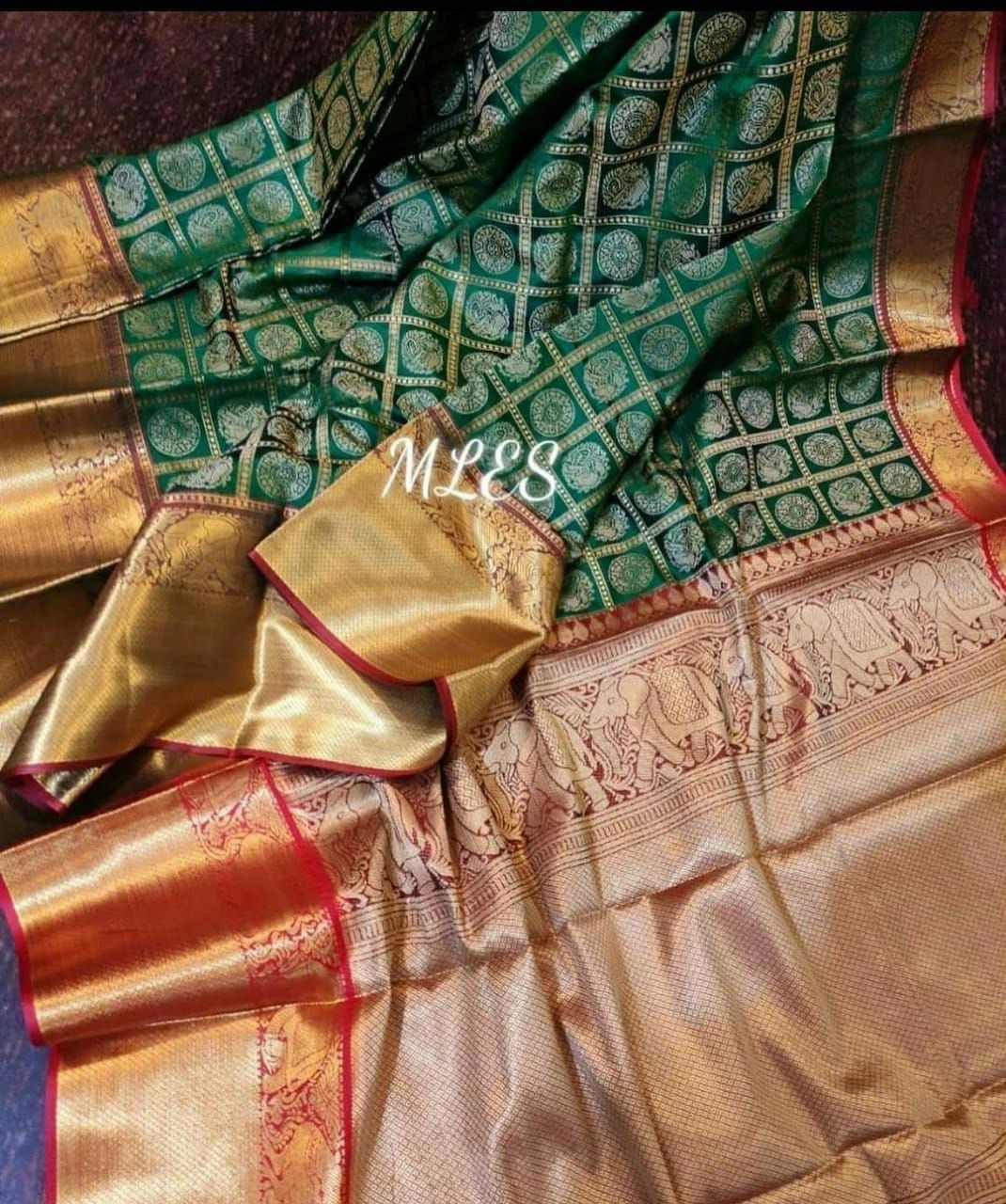 Kanchipuram Handloom Silk Saree with Rich Zari Pallu Border and Figure Design-PCFkanan-Green