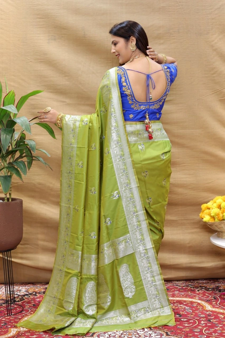 Elegant Pure Silk Handloom Saree with Jari Border and Pallu-Pista-2