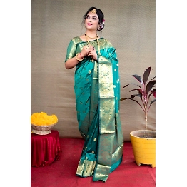 YNF Lichi Silk Saree with Gold Zari and Intricate Design with Heavy Work Blouse