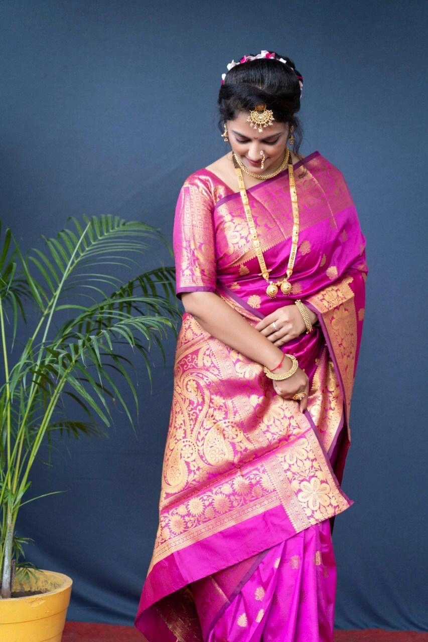 Lichi Silk Saree with Gold Zari and Intricate Design with Heavy Work Blouse-PCFmandakini-Pink