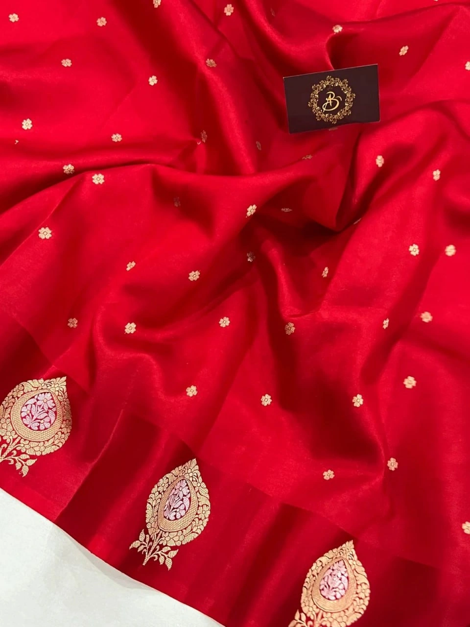 Kanchipuram Pure Silk Handloom Saree with Gold Jari Blouse-Red-5