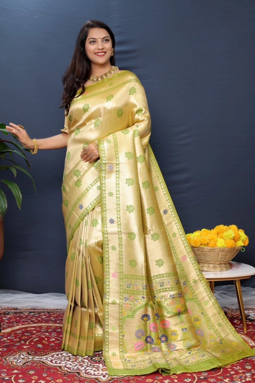 Paithani Pure Silk Handloom Saree with Pure Jari Soft Silk Fabric-PCFAmrut-Green