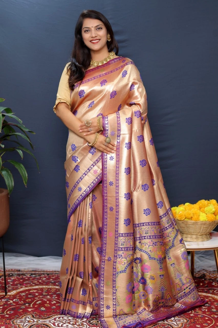 Paithani Pure Silk Handloom Saree with Pure Jari Soft Silk Fabric-PCFAmrut-Purple