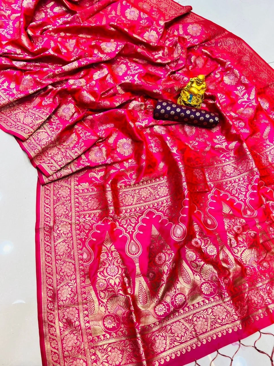 Elegant Pure Silk Handloom Saree with Contrast Weaving and Designer Jari Work-PCFpratham3-Pink