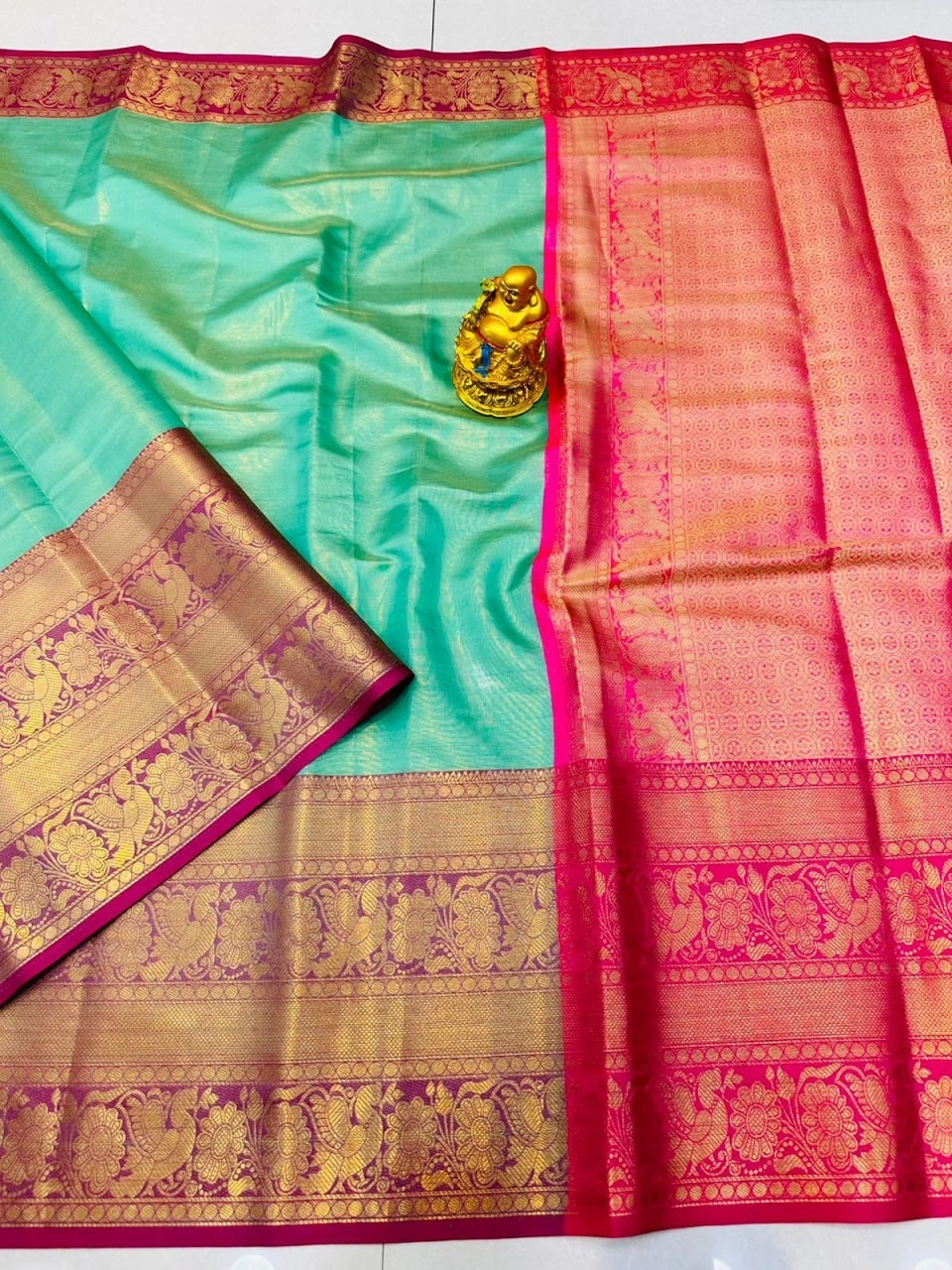 Elegant Pattu Saree with Brocade Blouse and Contrast Pallu in Soft Silk Fabric-Sky Blue-5