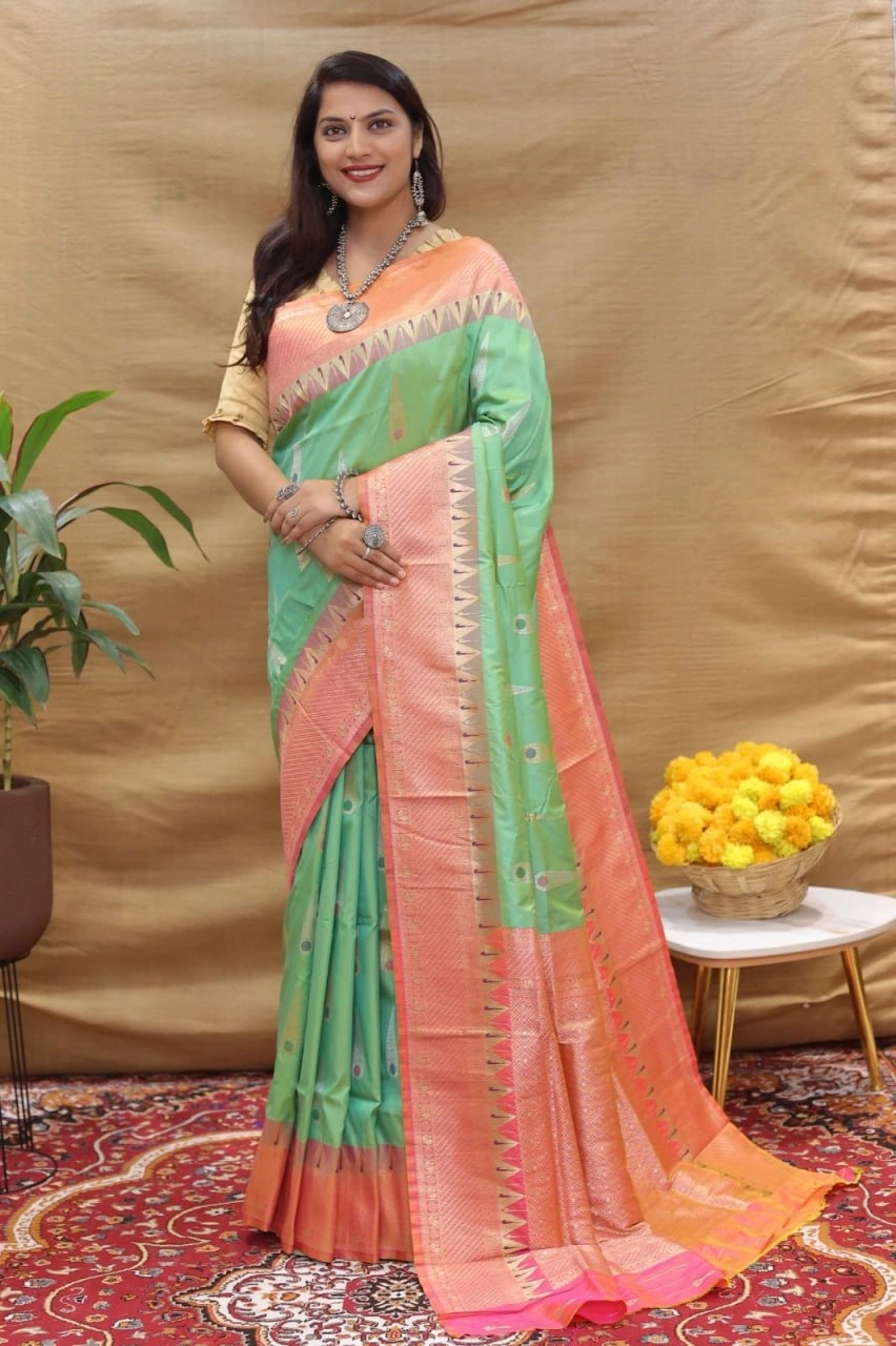 Elegant Handloom Silk Saree with Pure Zari Border and Rich Pallu-PCFratnatilaksilk-Pista