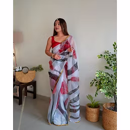 Full Heavy Hand Work Digital Print Organza Fabric
