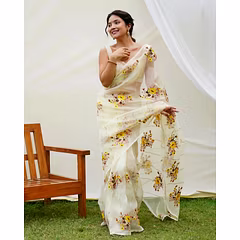 Thread Embroidered Organza with Digital Prints