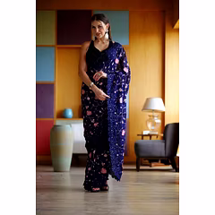 Black Georgette Saree with Intricate Embroidery and Sequin Work