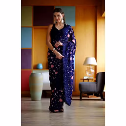 Black Georgette Saree with Intricate Embroidery and Sequin Work