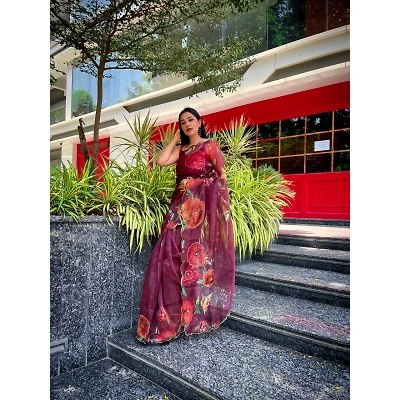 YNF Digital Printed Organza with Handwork - Exquisite and Mesmerizing