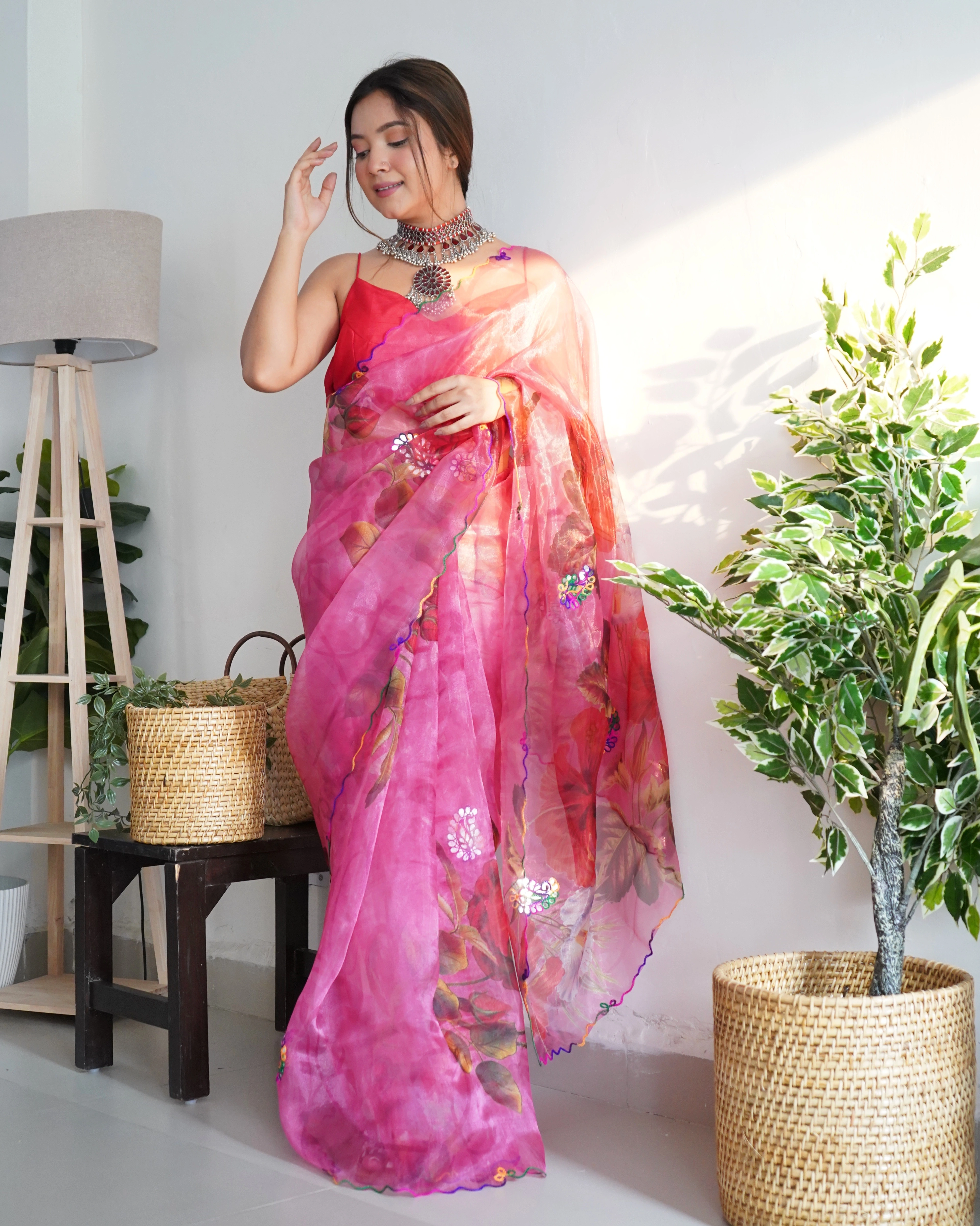 Organza Saree with Intricate Gota Patti and Cut Work-RVSGDILLAGI-DarkPink