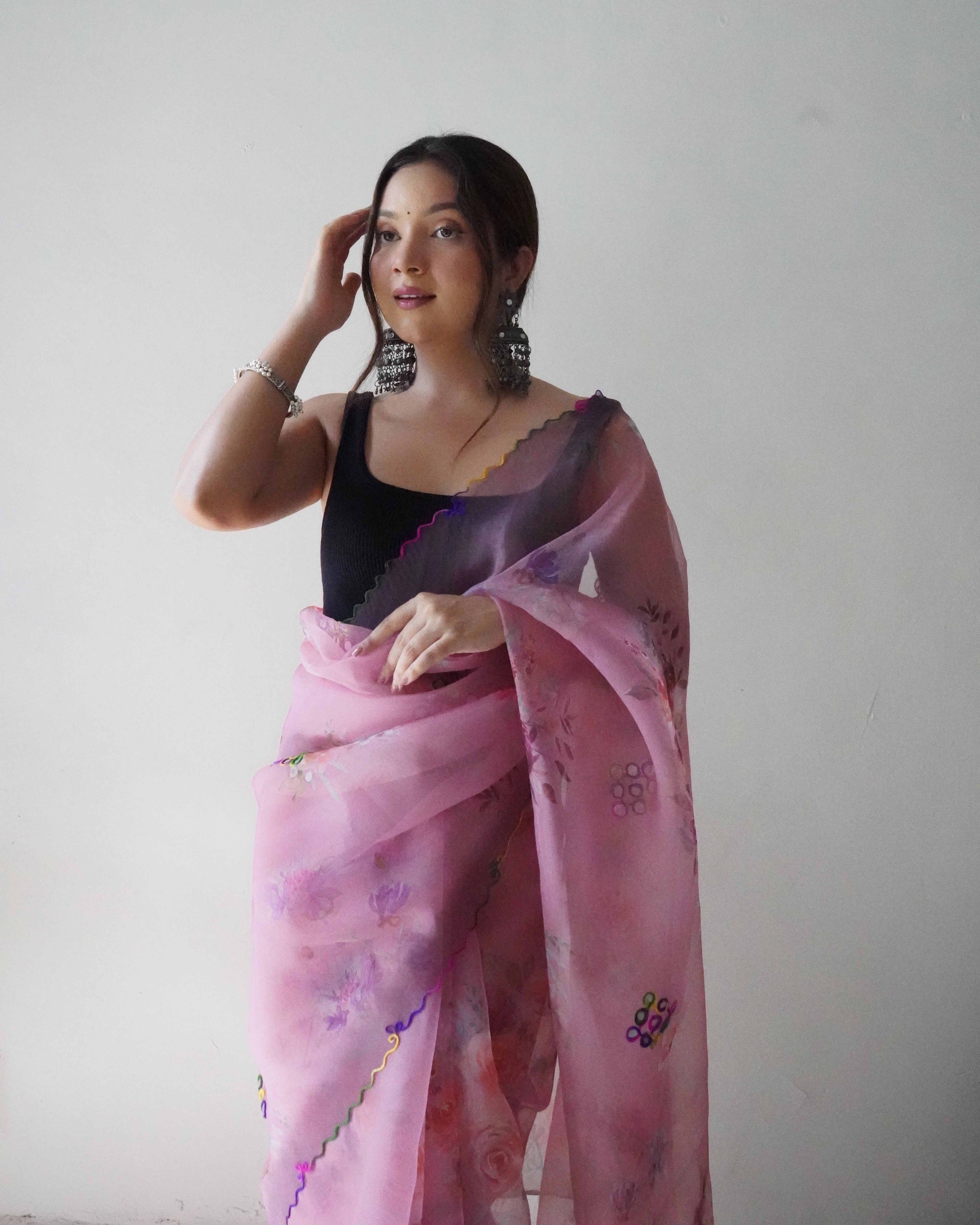 Organza Saree with Intricate Gota Patti and Cut Work-Light Pink-1